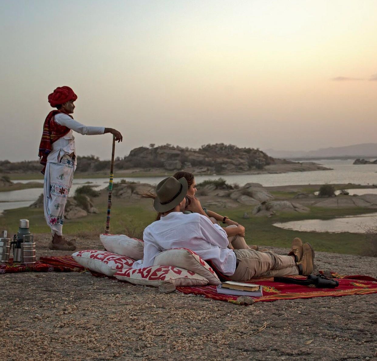 Guests enjoying a quiet evening in Jawai wilderness
